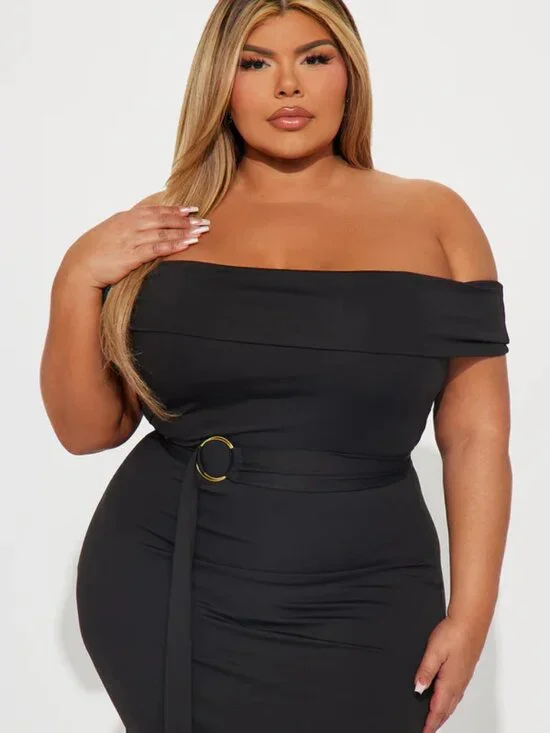 Fashion Nova Sculpt With My Love Black Off Shoulder Maxi Dress 1X - Picture 3 of 4
